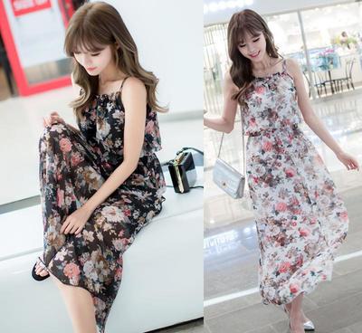 實拍2016新款夏裝 波西米亞吊帶長裙沙灘裙碎花連衣裙